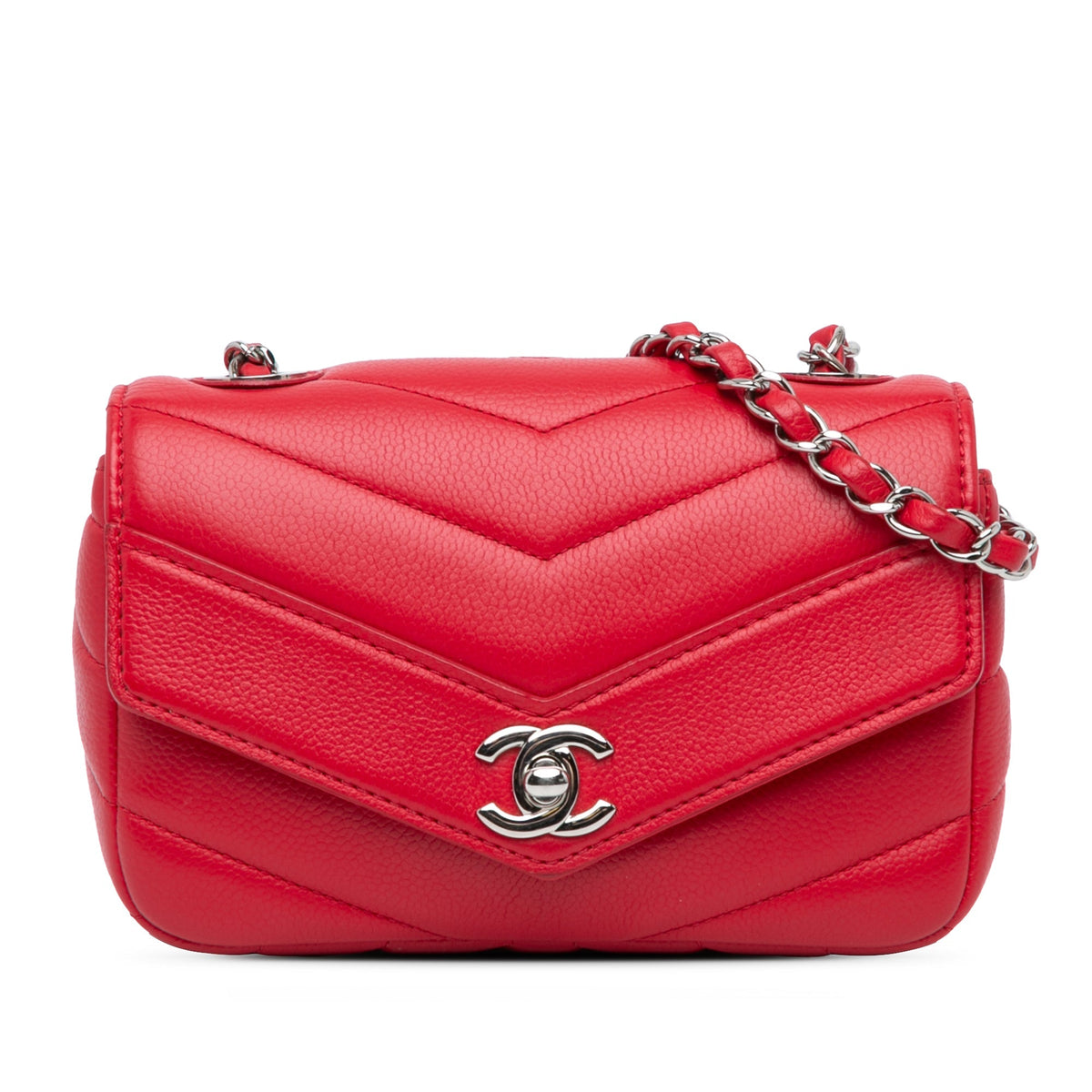 Red Chanel Mini Caviar Chevron Data Center Envelope Flap Bag