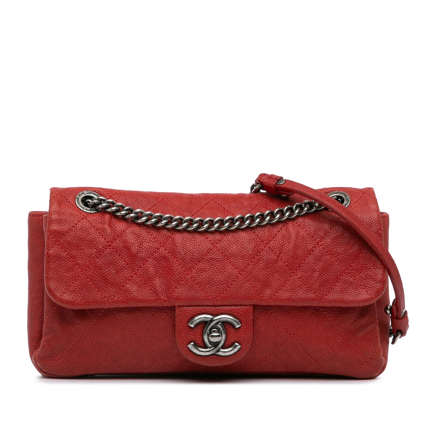 Red Chanel Medium Quilted Caviar Simply CC Flap Shoulder Bag