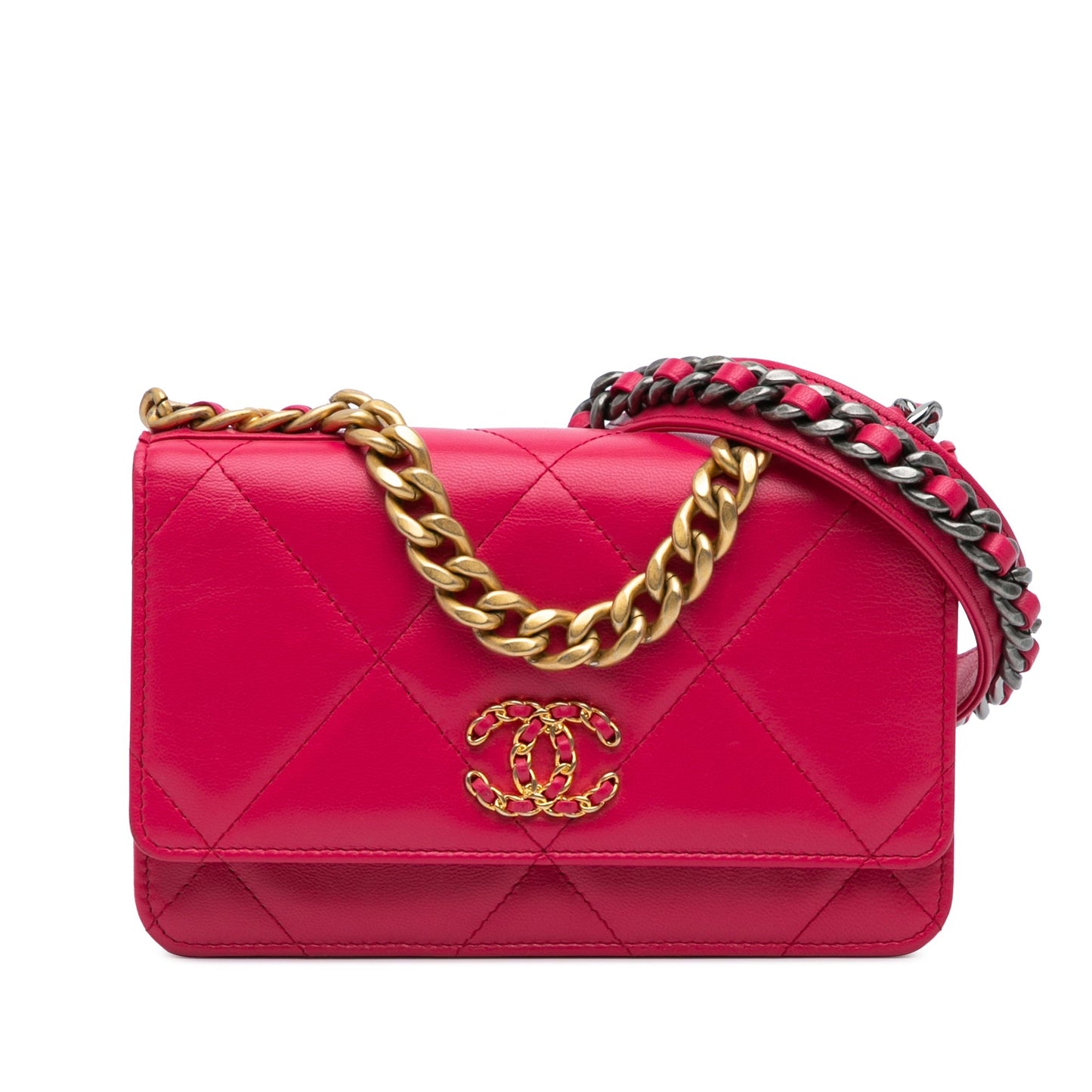Pink Chanel Quilted Lambskin 19 Wallet on Chain Crossbody Bag