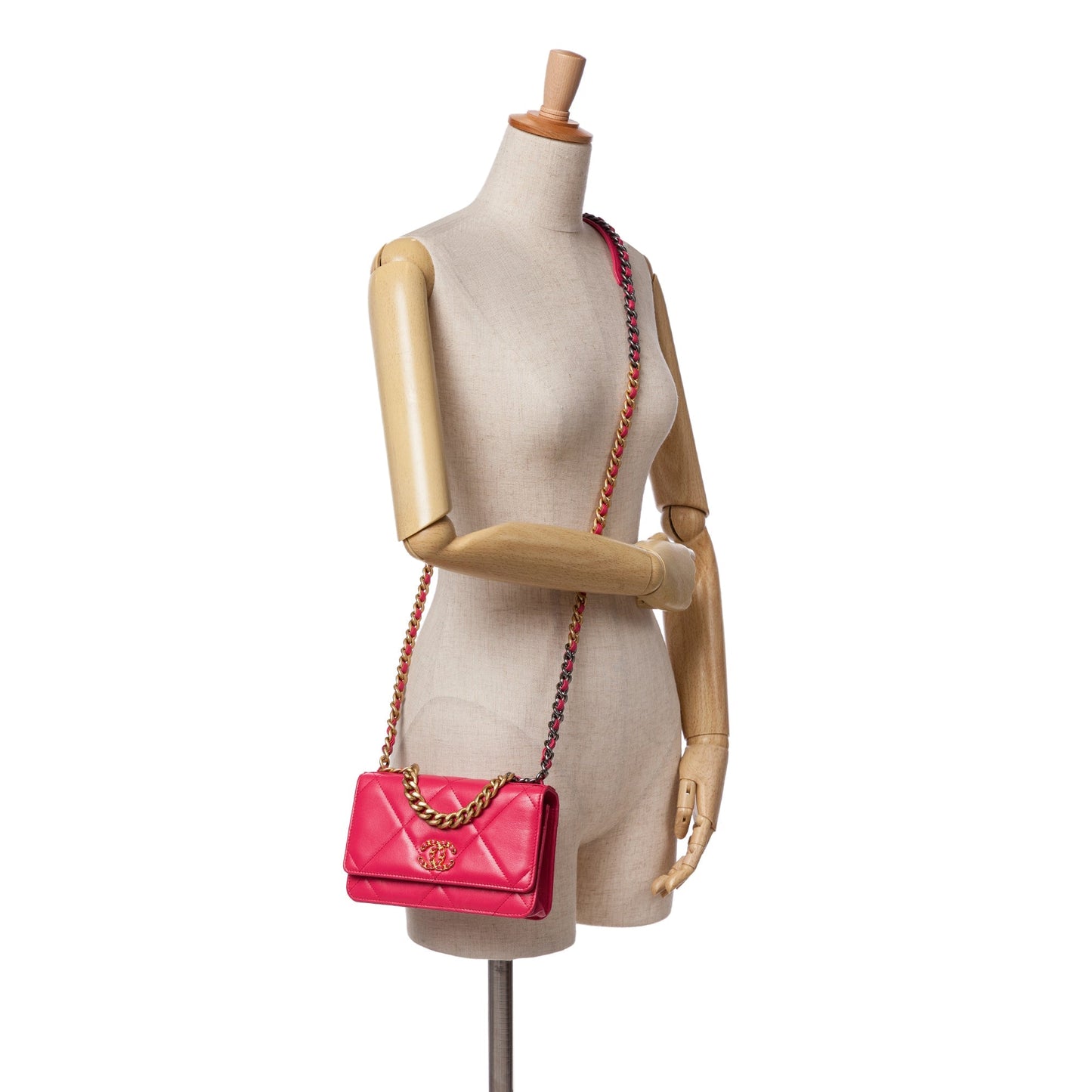 Pink Chanel Quilted Lambskin 19 Wallet on Chain Crossbody Bag