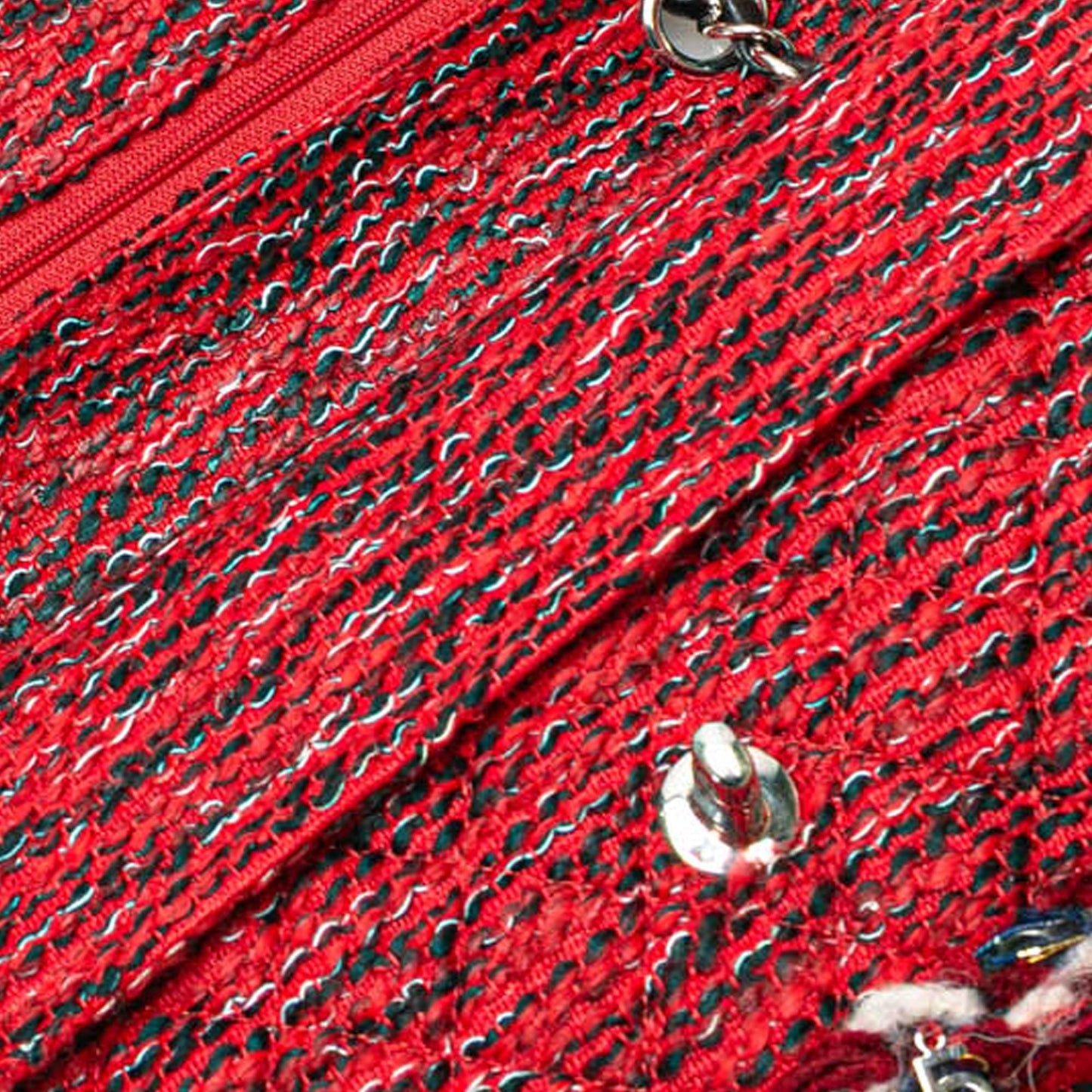 Red Chanel Medium Tweed Braided Charms Double Flap Shoulder Bag