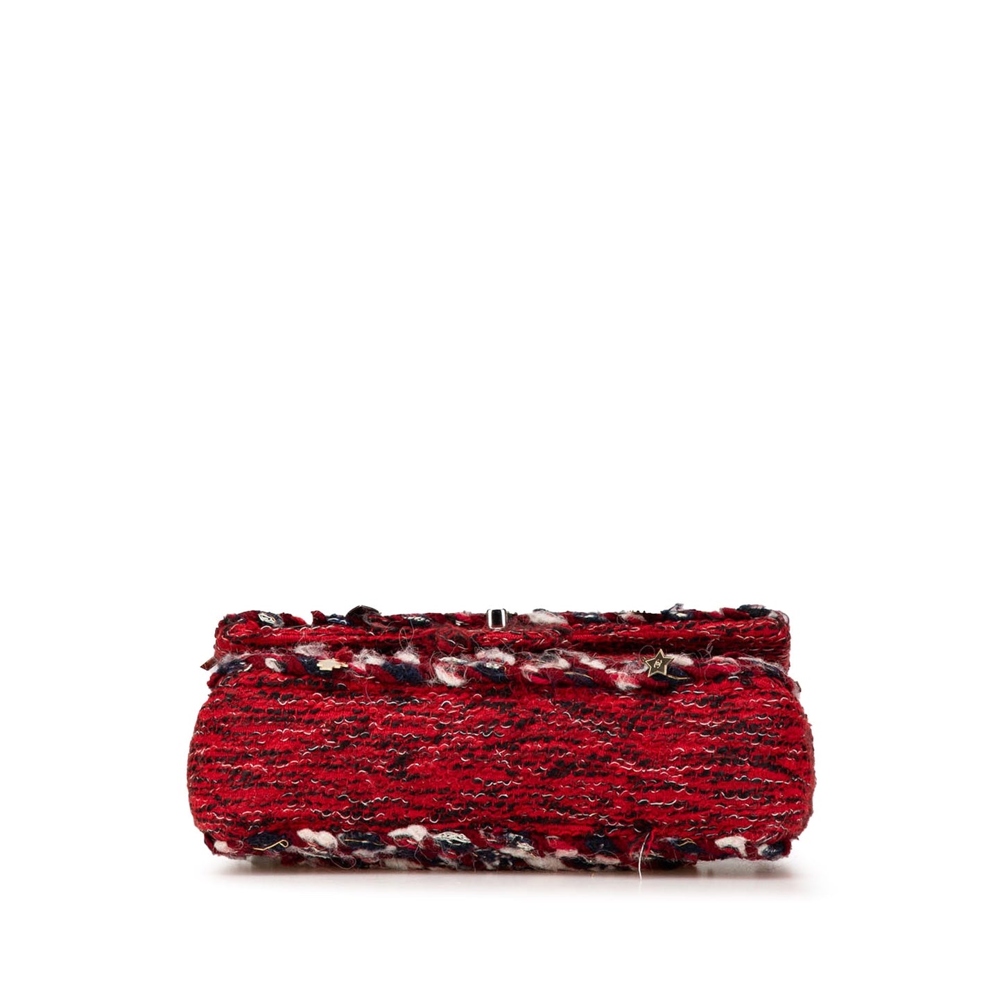 Red Chanel Medium Tweed Braided Charms Double Flap Shoulder Bag