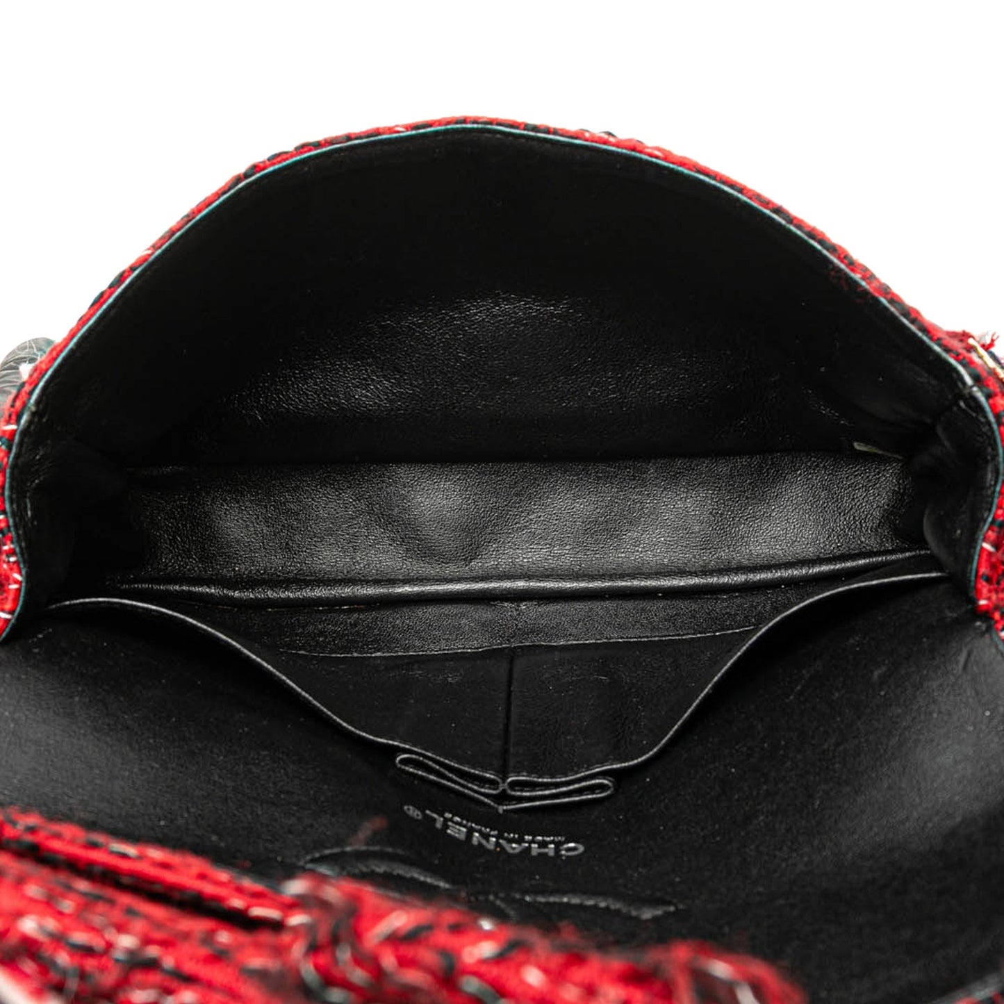 Red Chanel Medium Tweed Braided Charms Double Flap Shoulder Bag