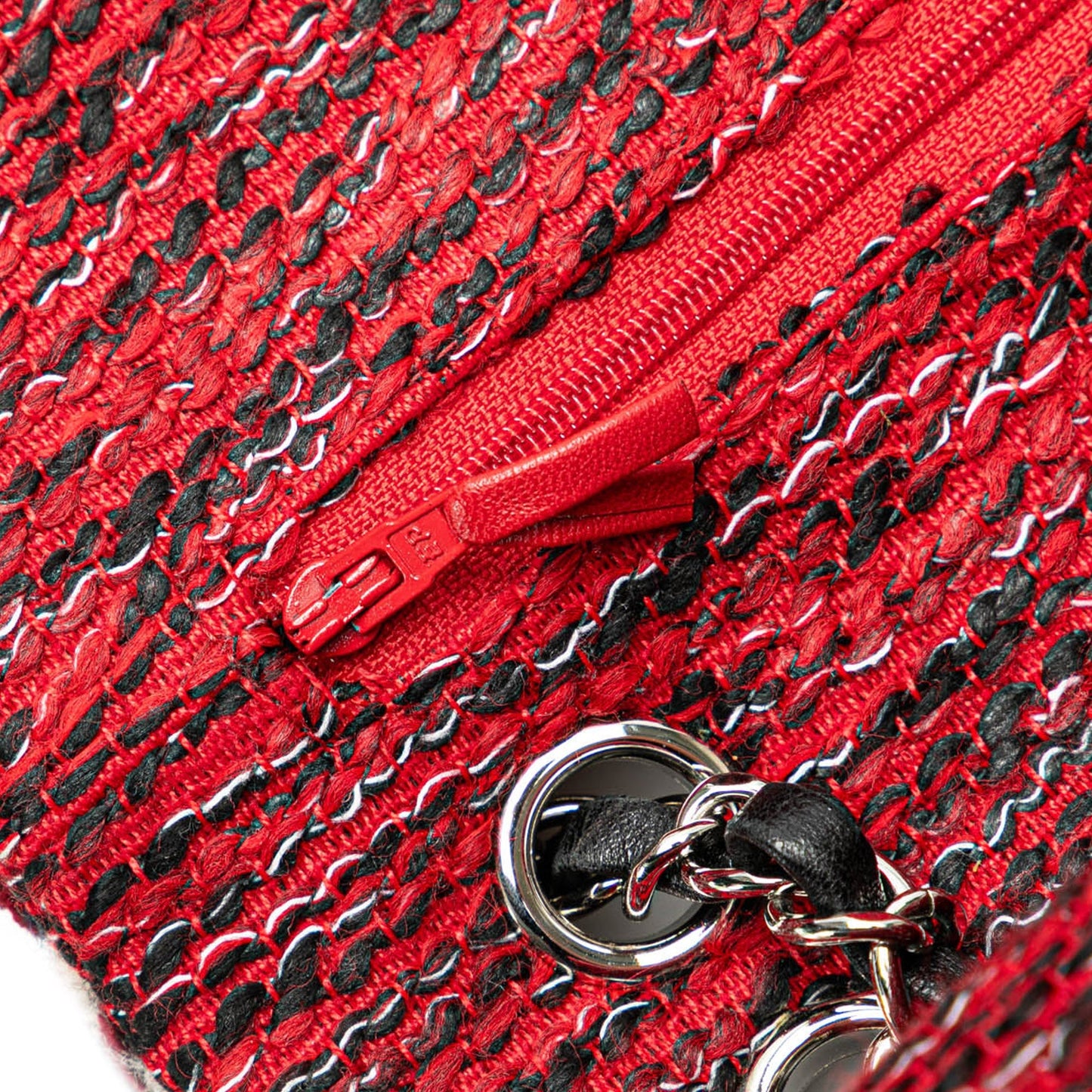 Red Chanel Medium Tweed Braided Charms Double Flap Shoulder Bag