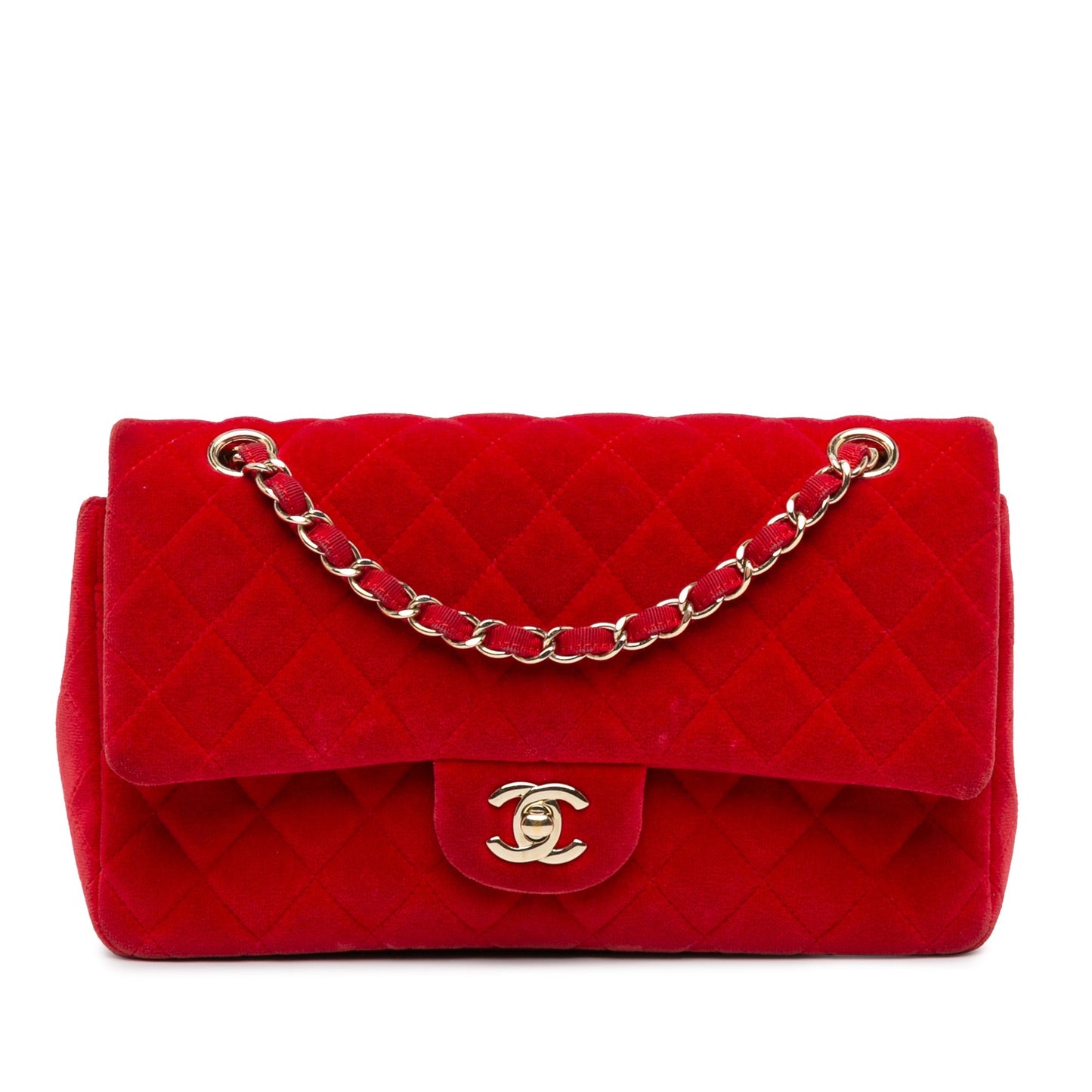 Red Chanel Medium Classic Velvet Double Flap Shoulder Bag