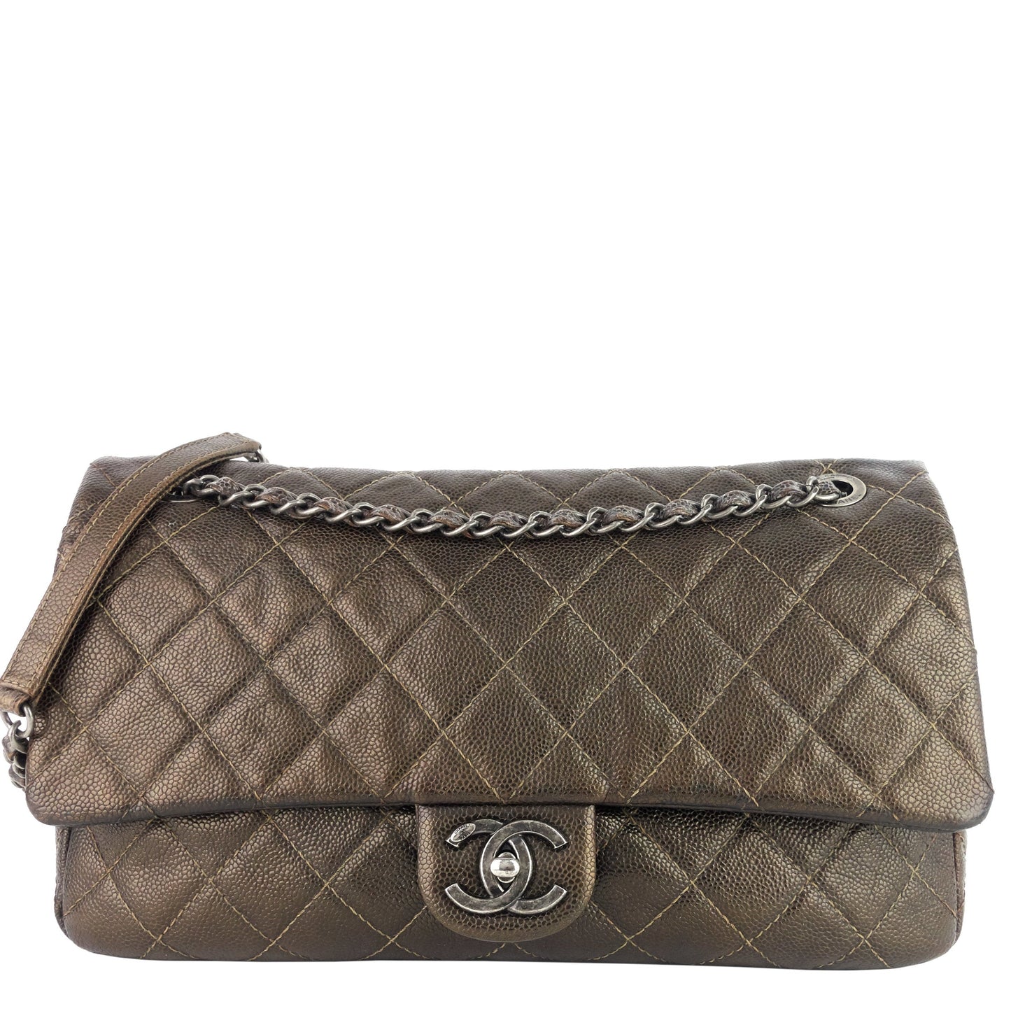 CHANEL Easy Flap Jumbo Caviar Leather Shoulder Bag