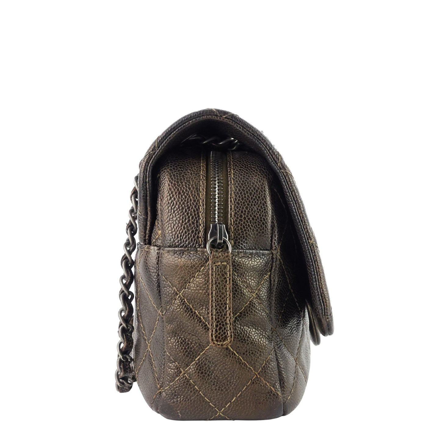 CHANEL Easy Flap Jumbo Caviar Leather Shoulder Bag