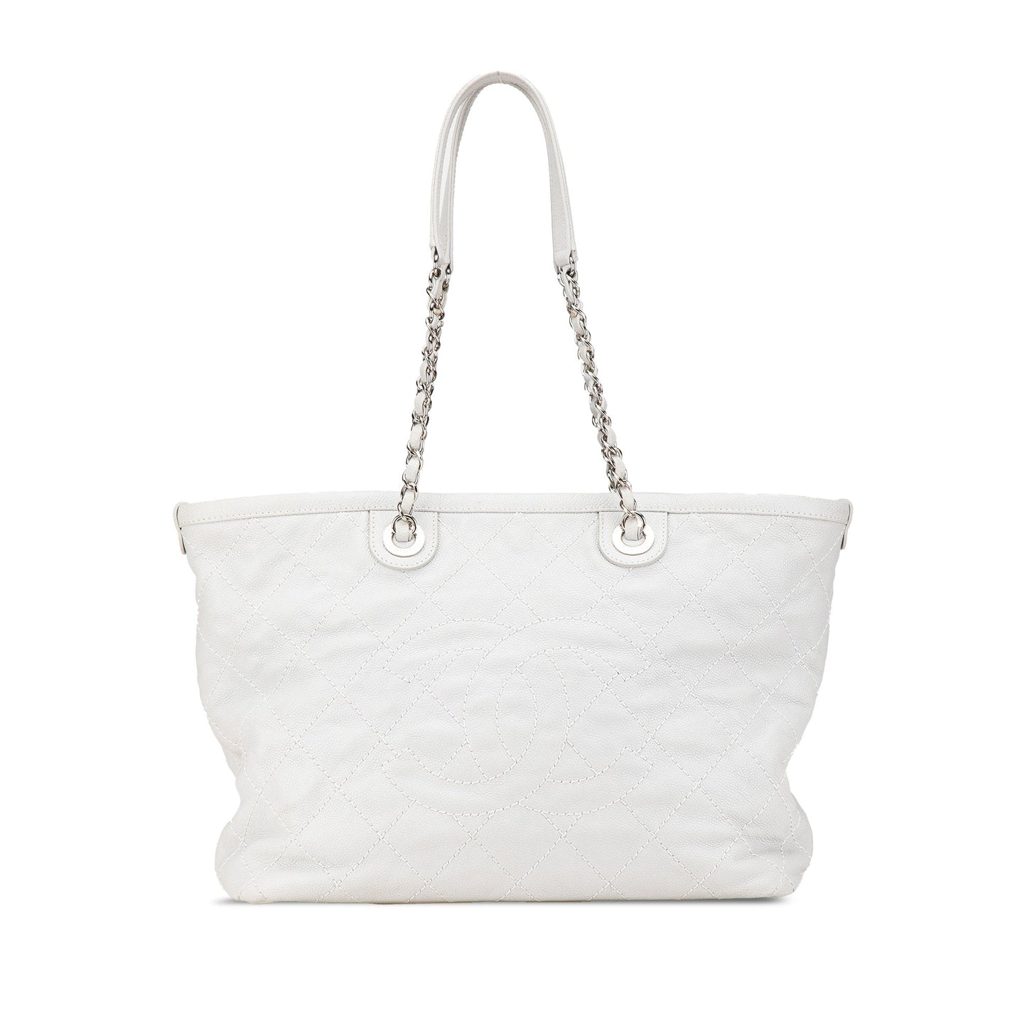 White Chanel Small Quilted Caviar Daily Shopping Tote