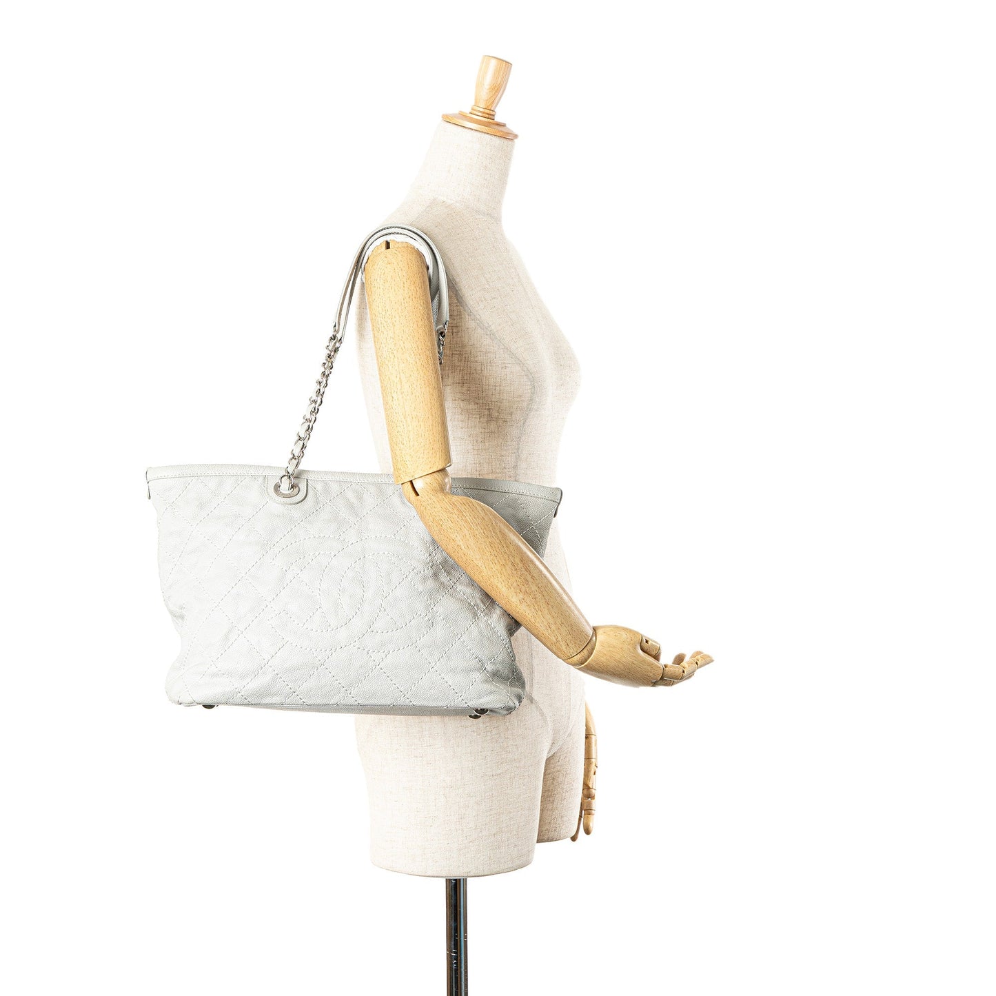 White Chanel Small Quilted Caviar Daily Shopping Tote