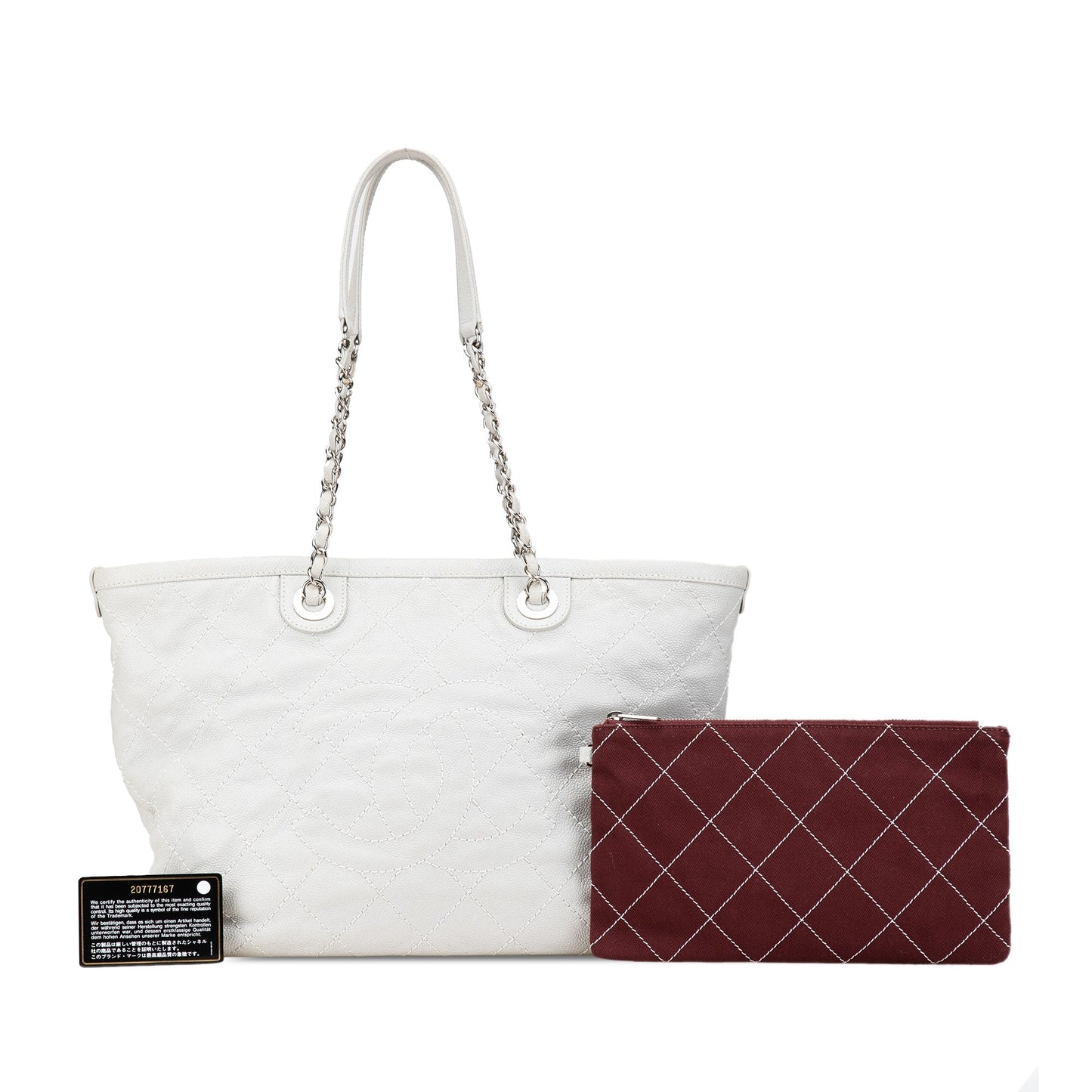White Chanel Small Quilted Caviar Daily Shopping Tote