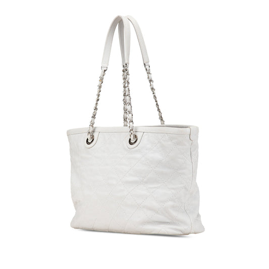 White Chanel Small Quilted Caviar Daily Shopping Tote