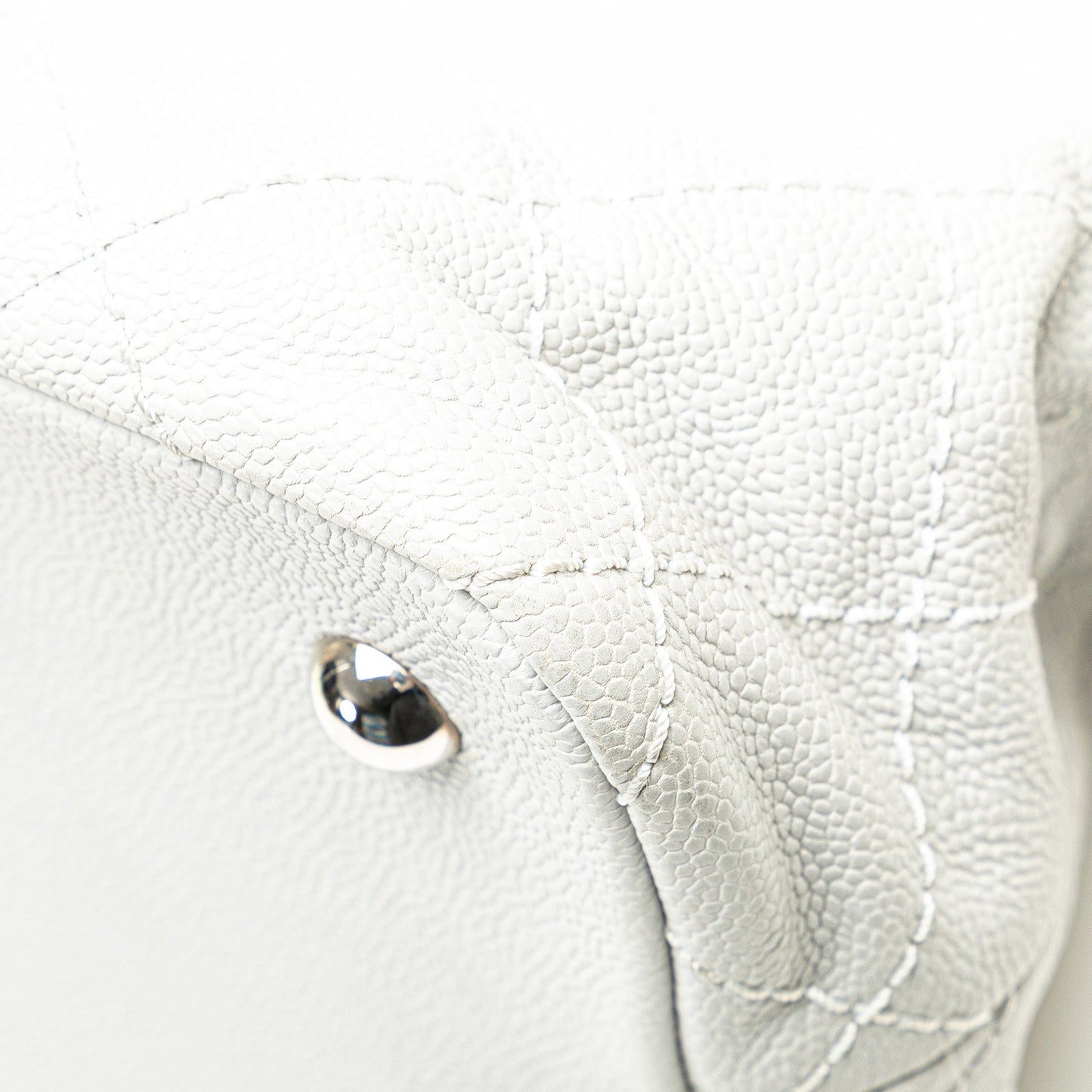 White Chanel Small Quilted Caviar Daily Shopping Tote
