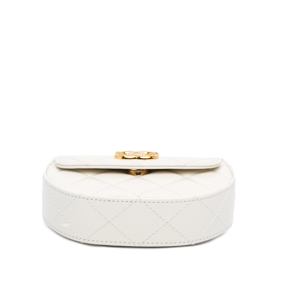 White Chanel Mini CC Quilted Aged Calfskin Top Handle Clutch with Chain