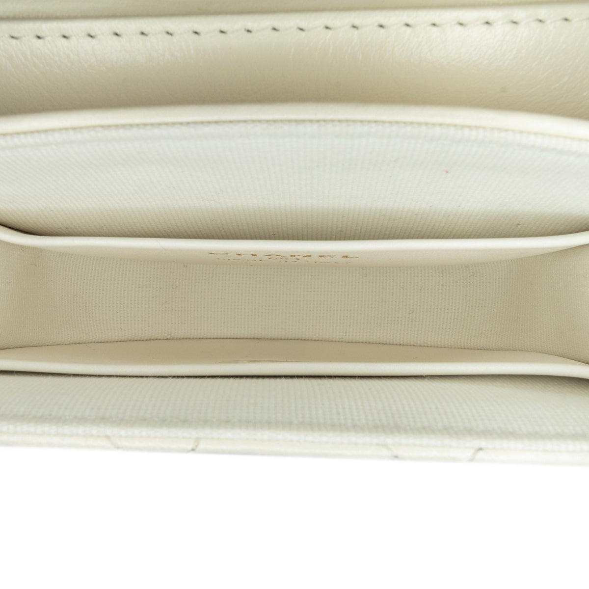 White Chanel Mini CC Quilted Aged Calfskin Top Handle Clutch with Chain