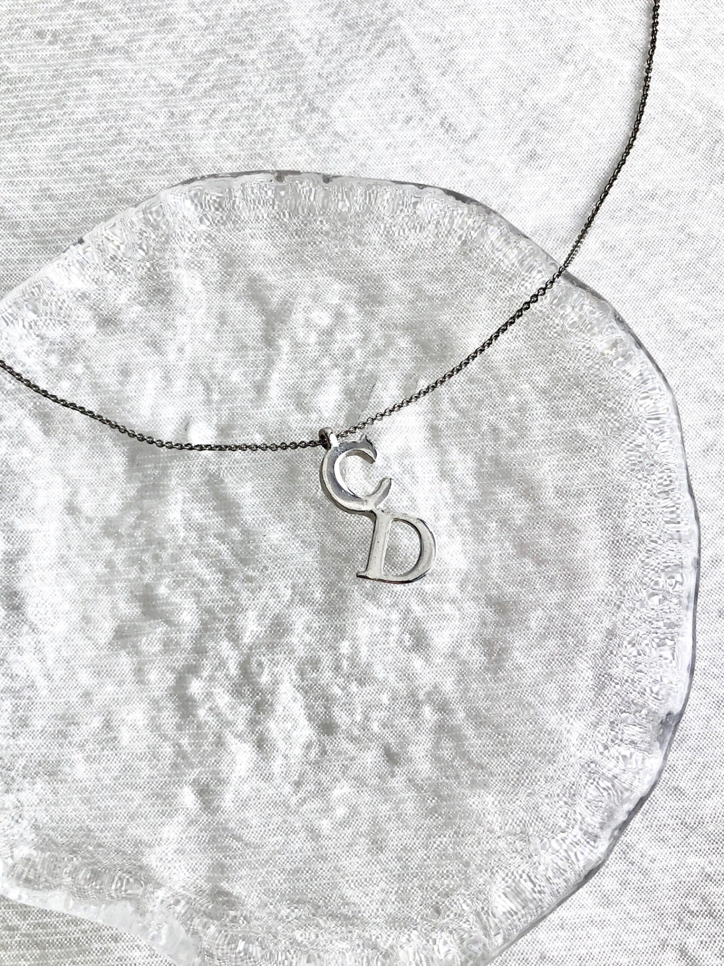 Christian Dior CD Logo Motif Necklace Silver Vintage ukyg82