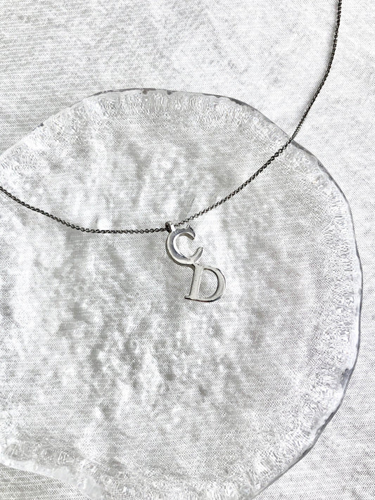 Christian Dior CD Logo Motif Necklace Silver Vintage ukyg82