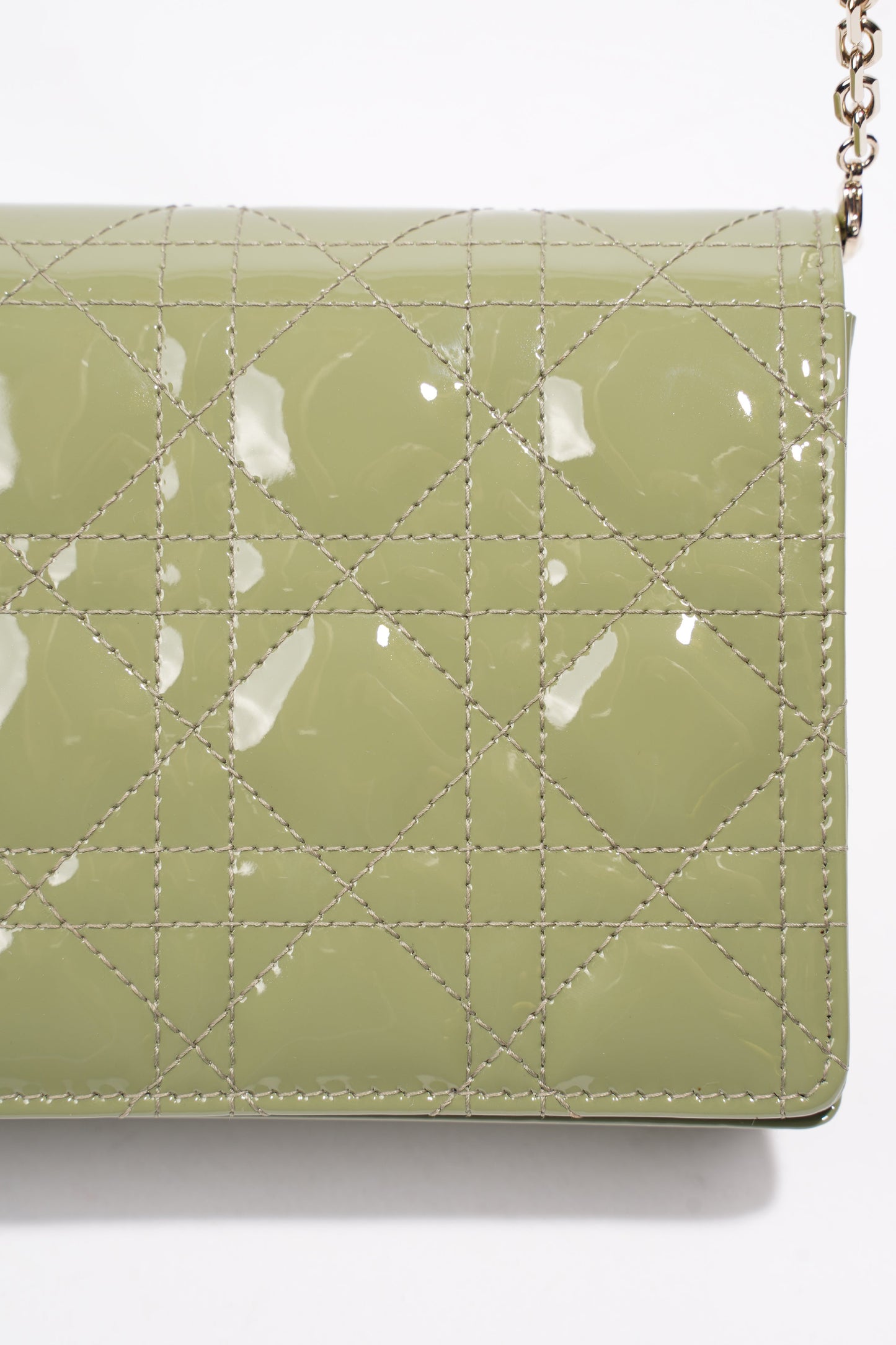 Christian Dior Lady Dior Pouch Olive Green Patent Leather