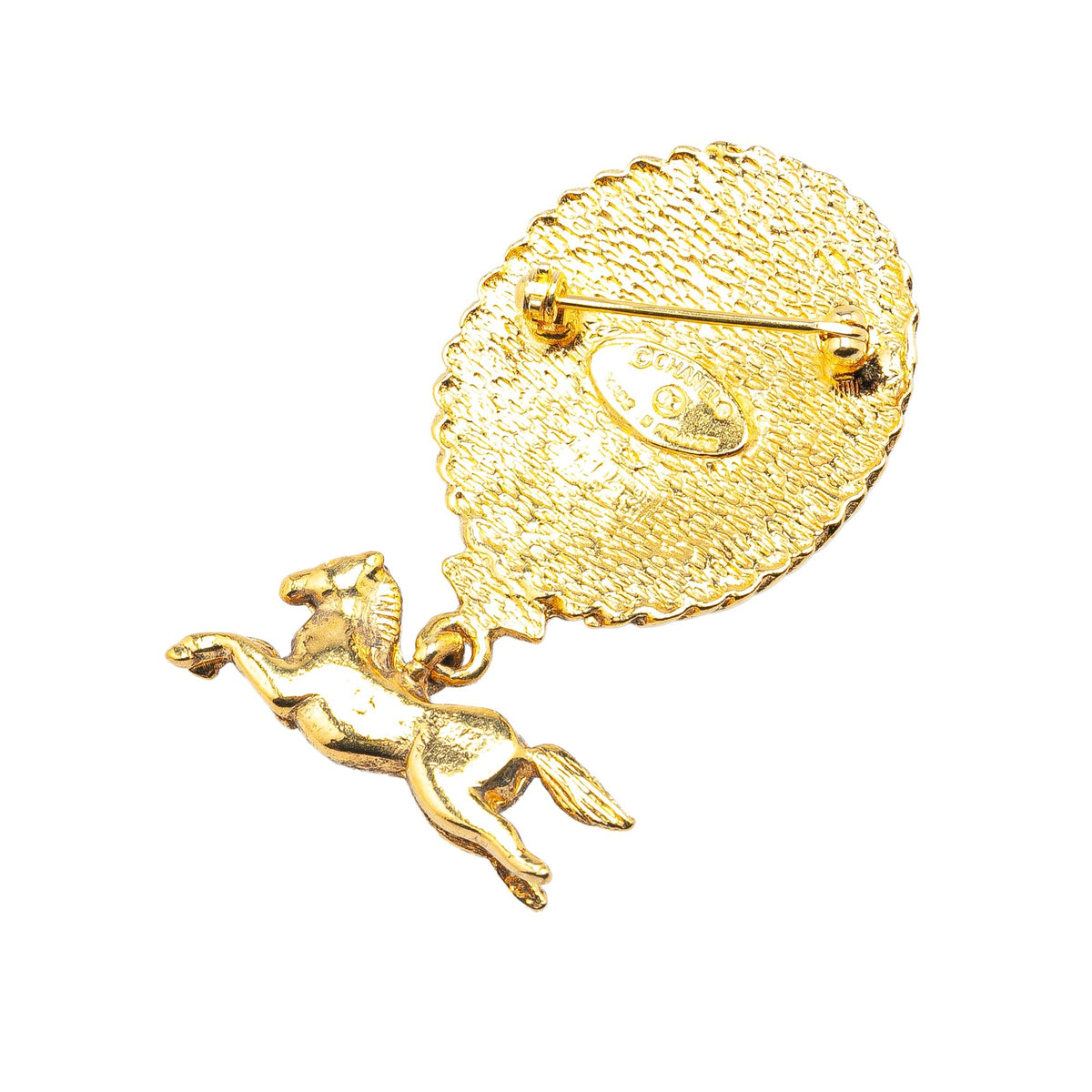 Gold Chanel Gold Plated CC Horsetop Brooch