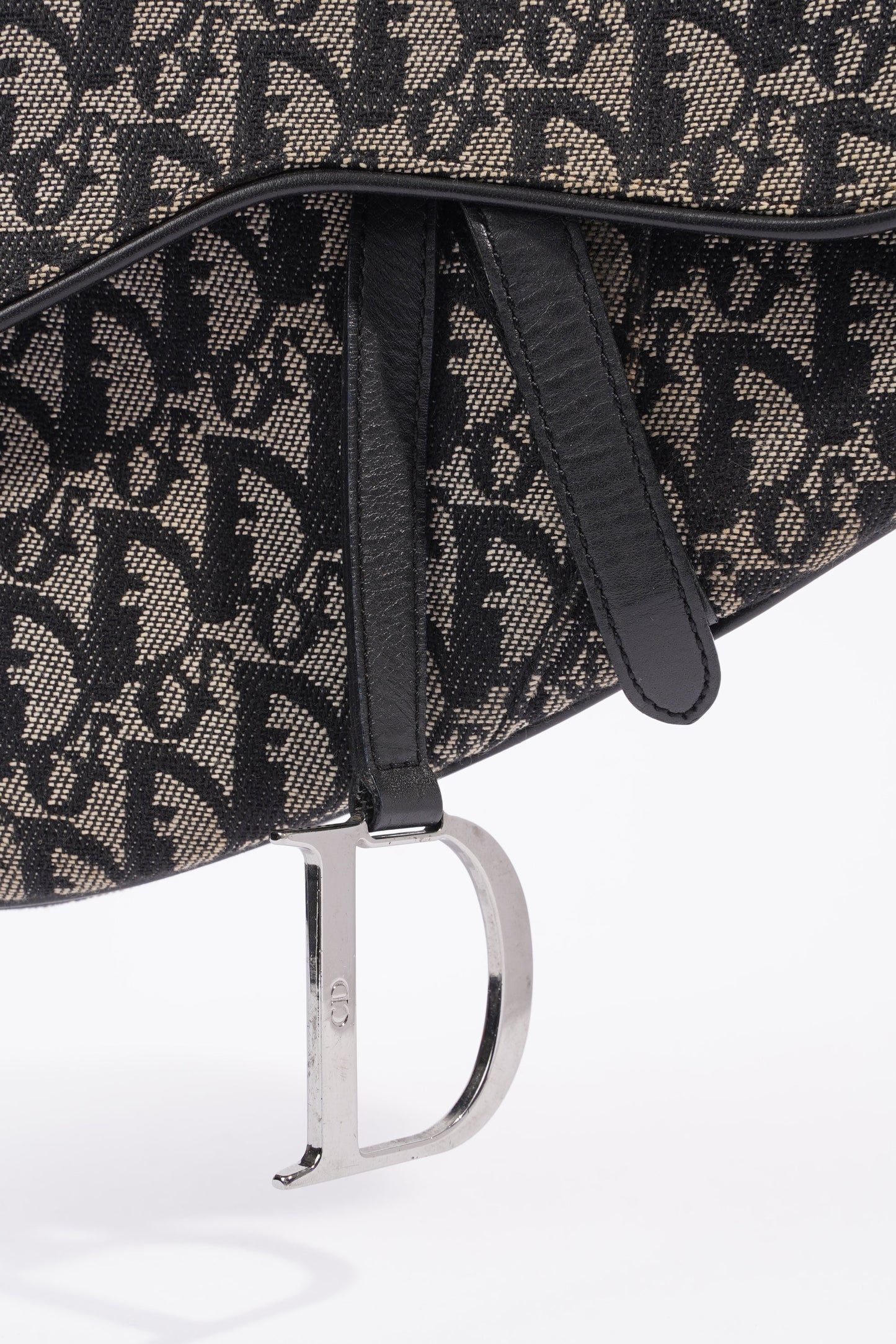 Christian Dior Saddle Black And Grey Oblique Canvas