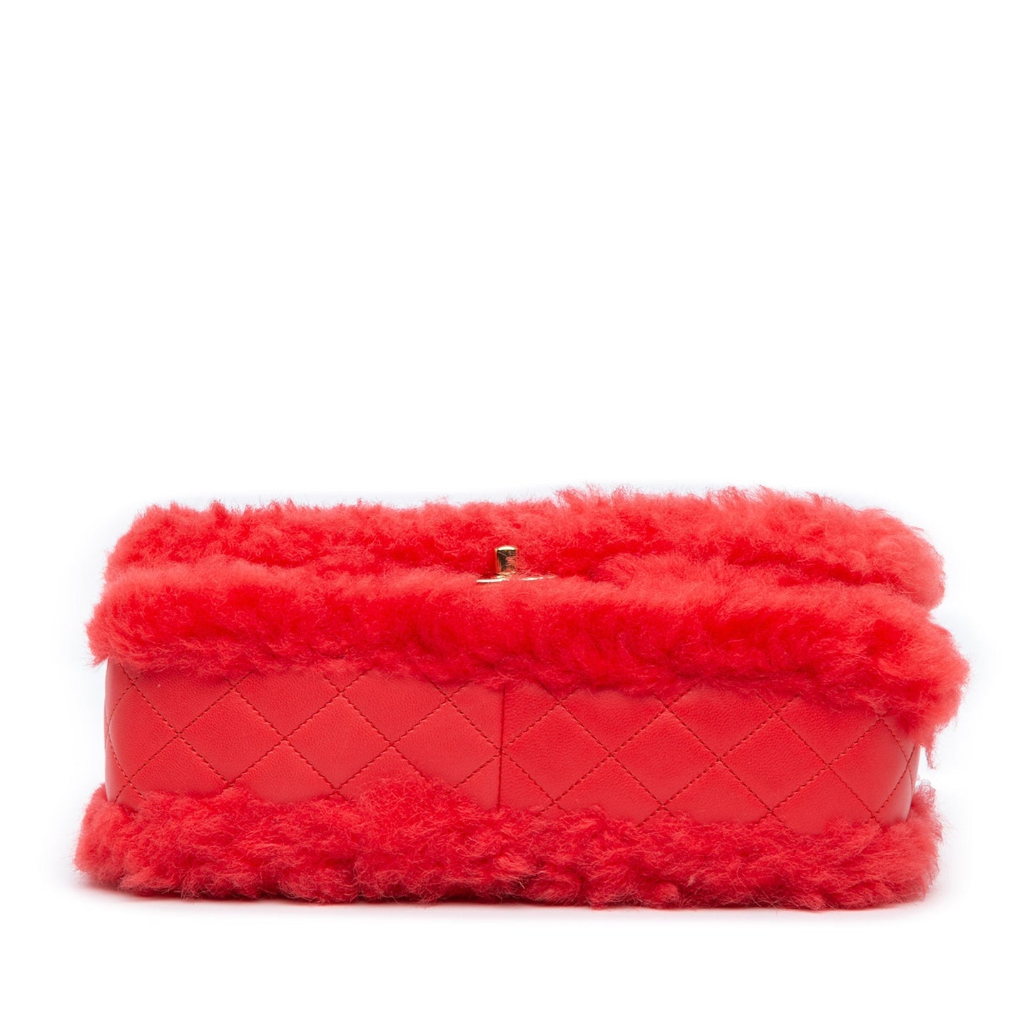 Red Chanel CC Faux Fur and Quilted Lambskin Single Flap Crossbody Bag