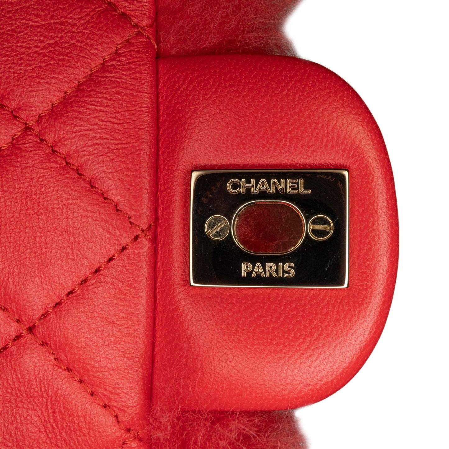 Red Chanel CC Faux Fur and Quilted Lambskin Single Flap Crossbody Bag