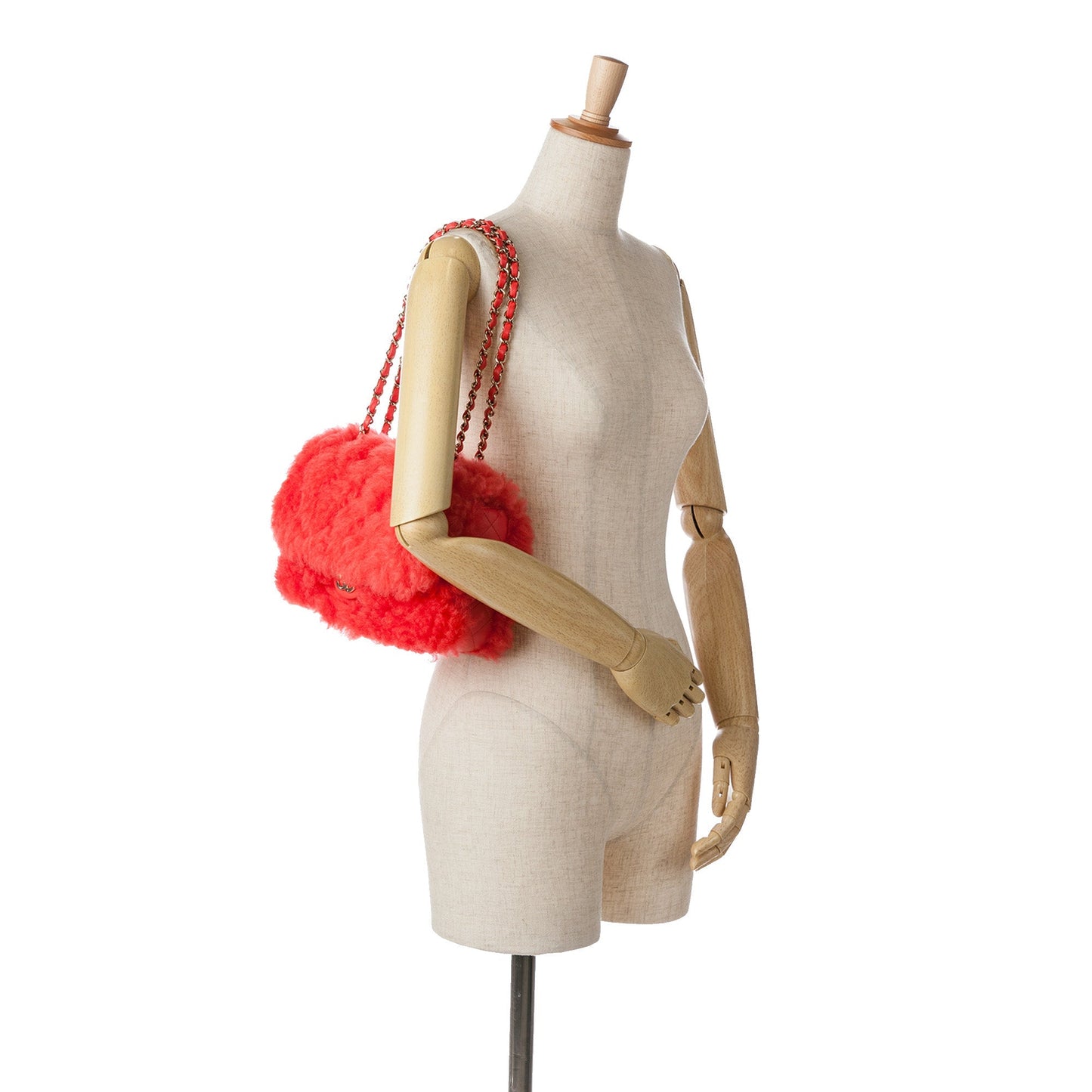 Red Chanel CC Faux Fur and Quilted Lambskin Single Flap Crossbody Bag