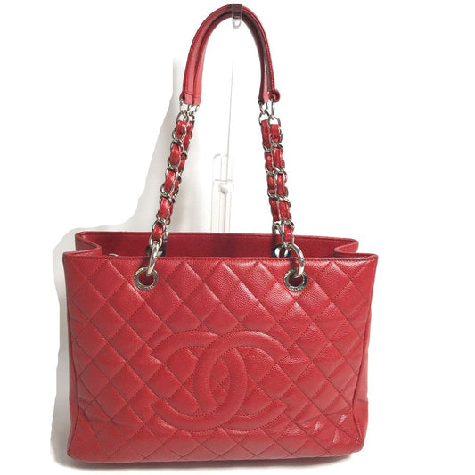 CHANEL Tote Bag A50995 Caviar skin Red CC COCO Mark Shoulder Bag Matelasse quilting Women Used