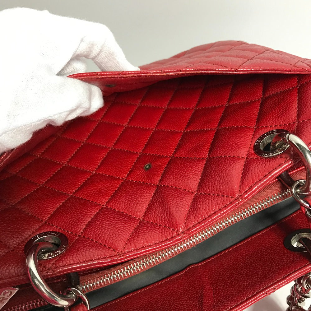 CHANEL Tote Bag A50995 Caviar skin Red CC COCO Mark Shoulder Bag Matelasse quilting Women Used