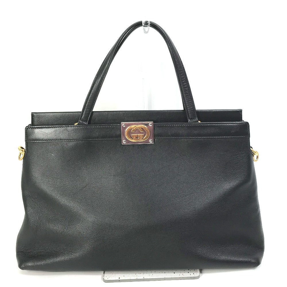 GUCCI Handbag 630595 leather black Tote Bag Interlocking G Women Secondhand