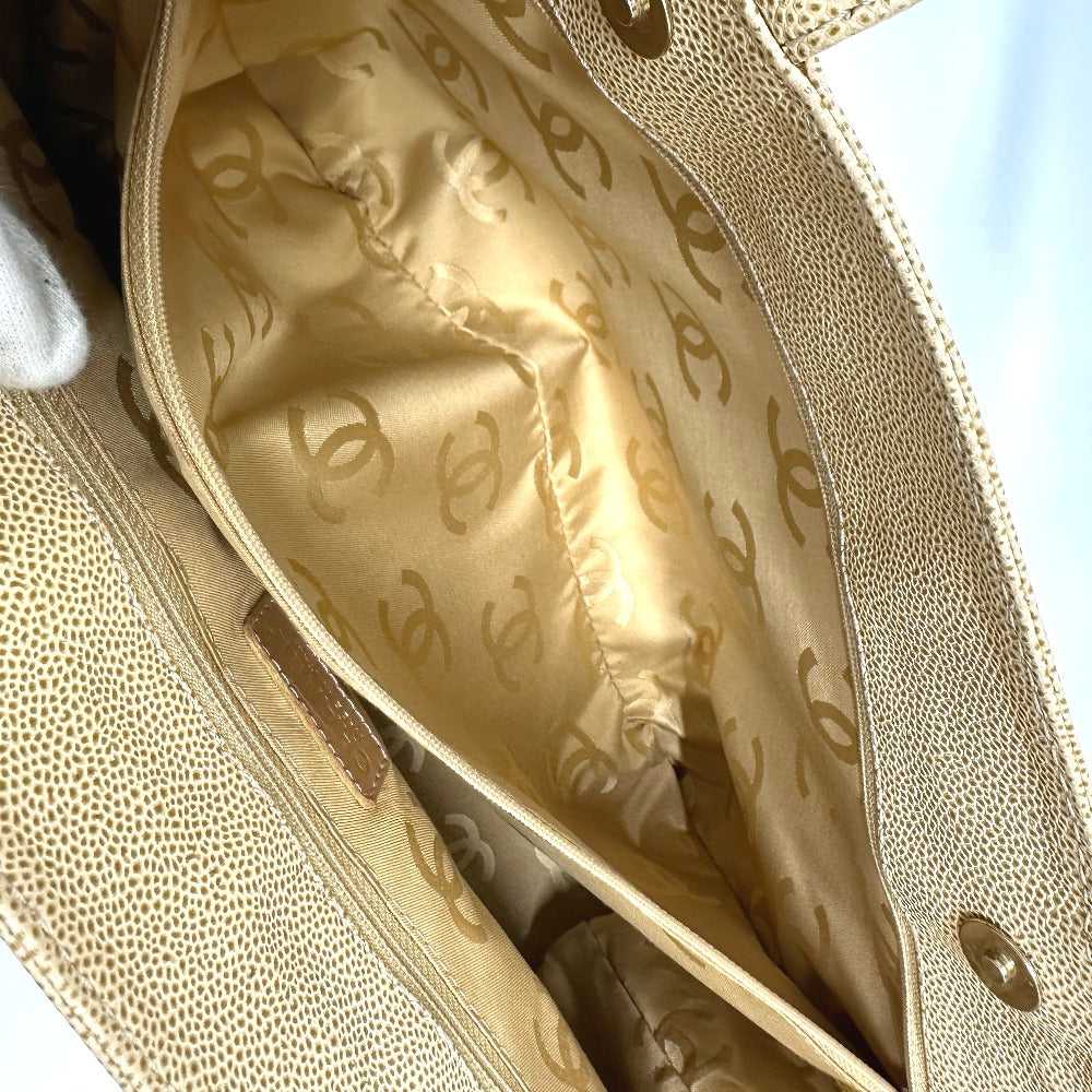 CHANEL Tote Bag Caviar skin beige COCO Mark CC Women Used