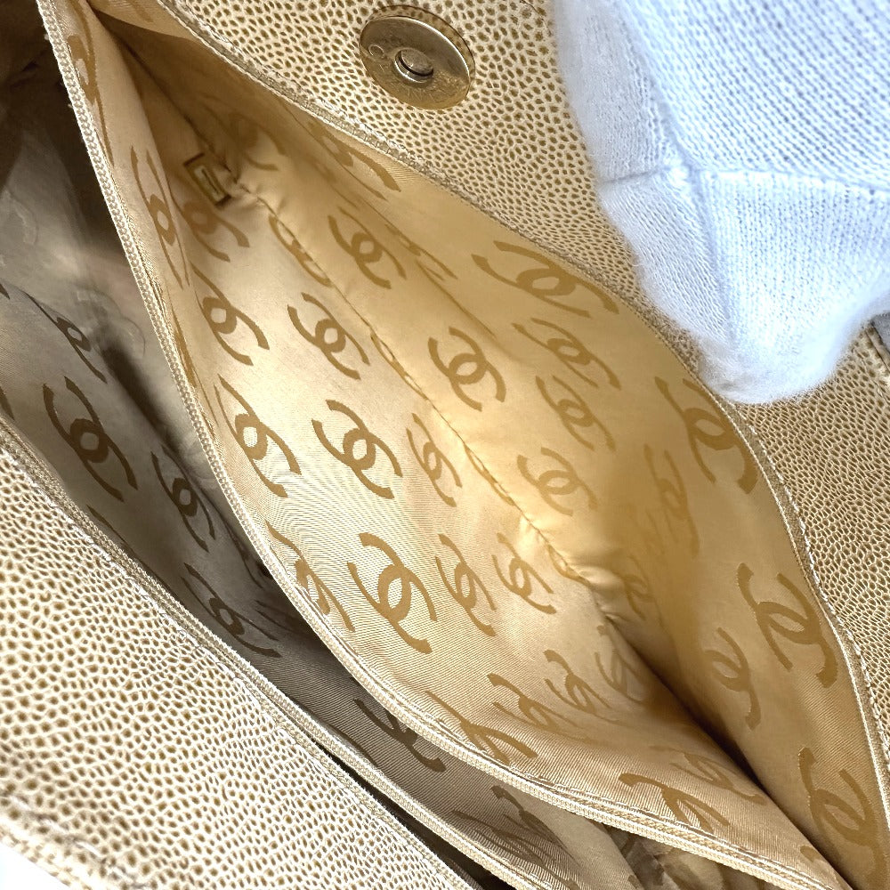 CHANEL Tote Bag Caviar skin beige COCO Mark CC Women Used
