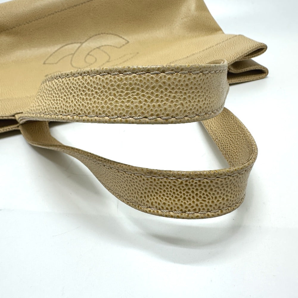 CHANEL Tote Bag Caviar skin beige COCO Mark CC Women Used