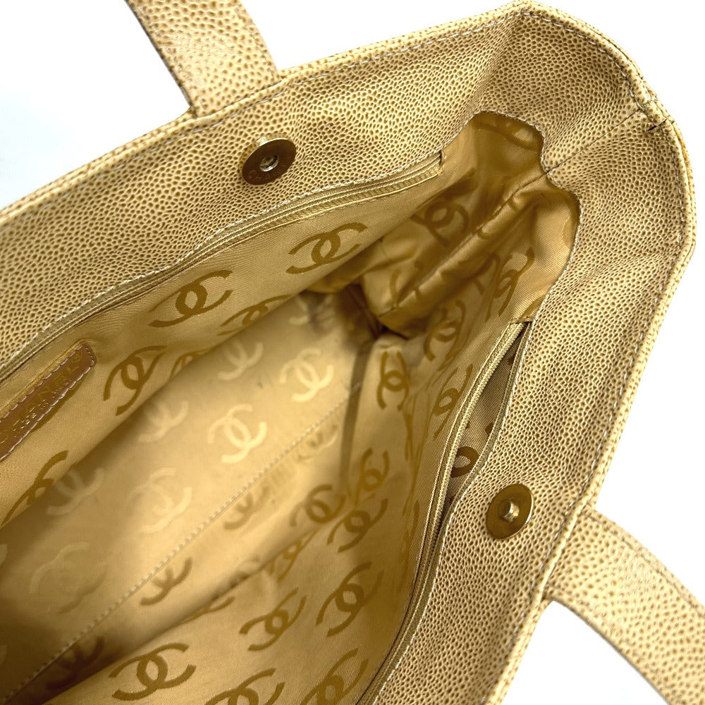 CHANEL Tote Bag Caviar skin beige COCO Mark CC Women Used