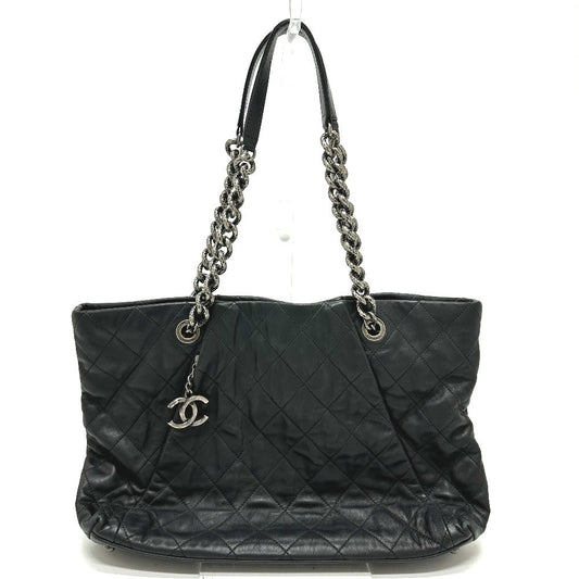 CHANEL Shoulder Bag leather black COCO Mark Matrasse Women Used
