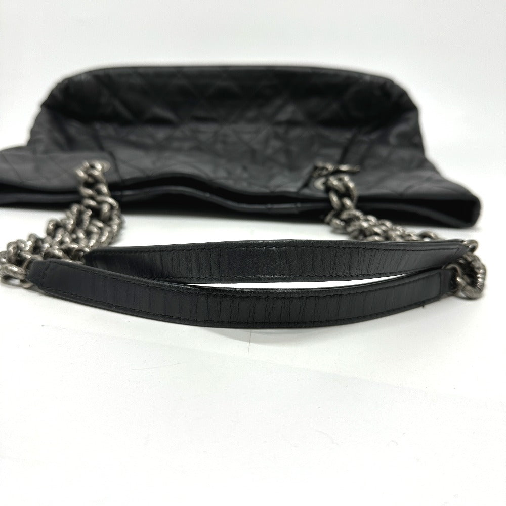 CHANEL Shoulder Bag leather black COCO Mark Matrasse Women Used