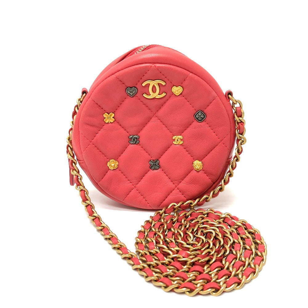 CHANEL Shoulder Bag lambskin Pink type CC COCO Mark Matelasse Mini Round Women Used