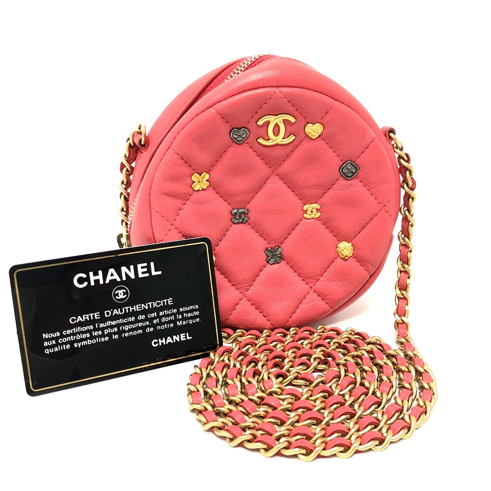 CHANEL Shoulder Bag lambskin Pink type CC COCO Mark Matelasse Mini Round Women Used