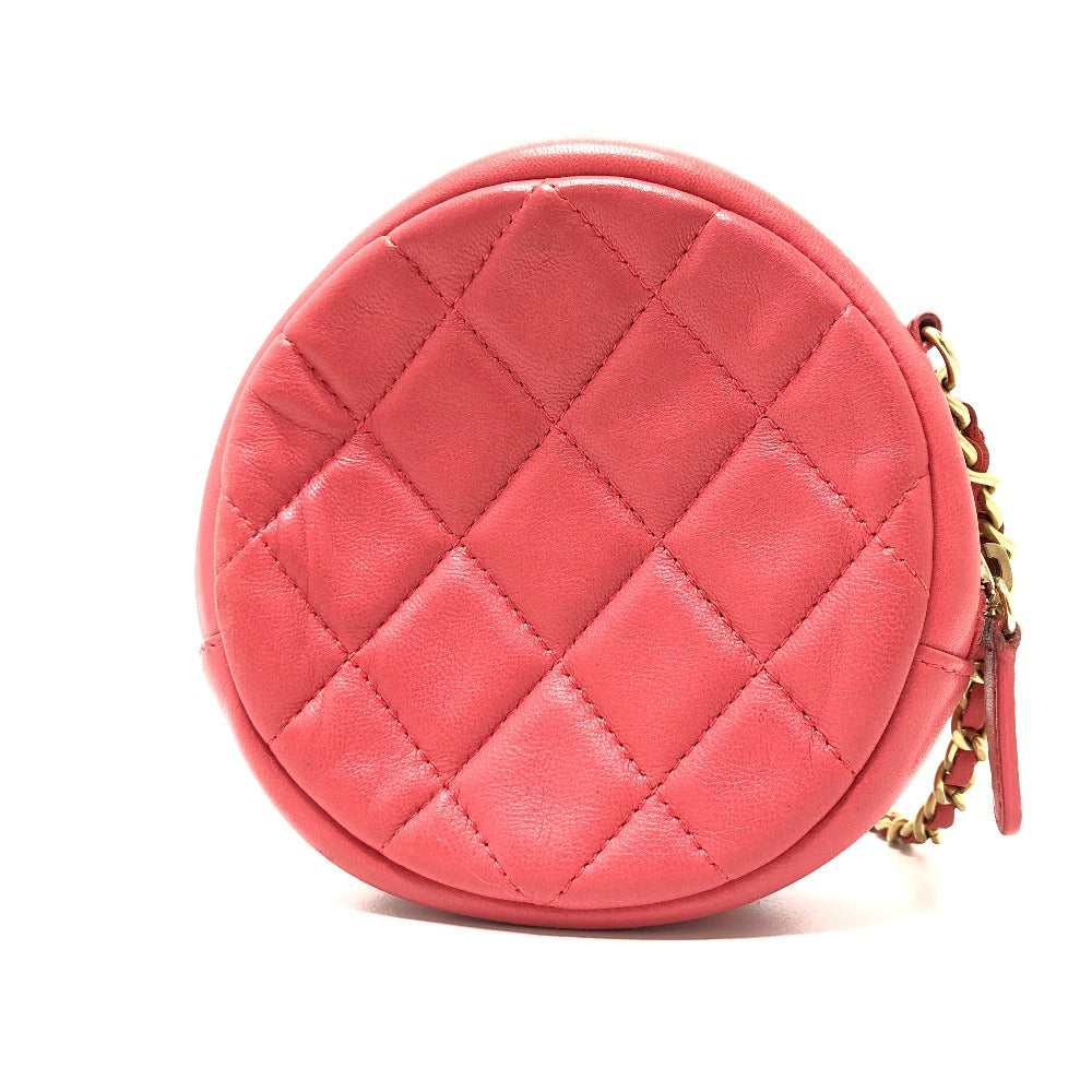 CHANEL Shoulder Bag lambskin Pink type CC COCO Mark Matelasse Mini Round Women Used