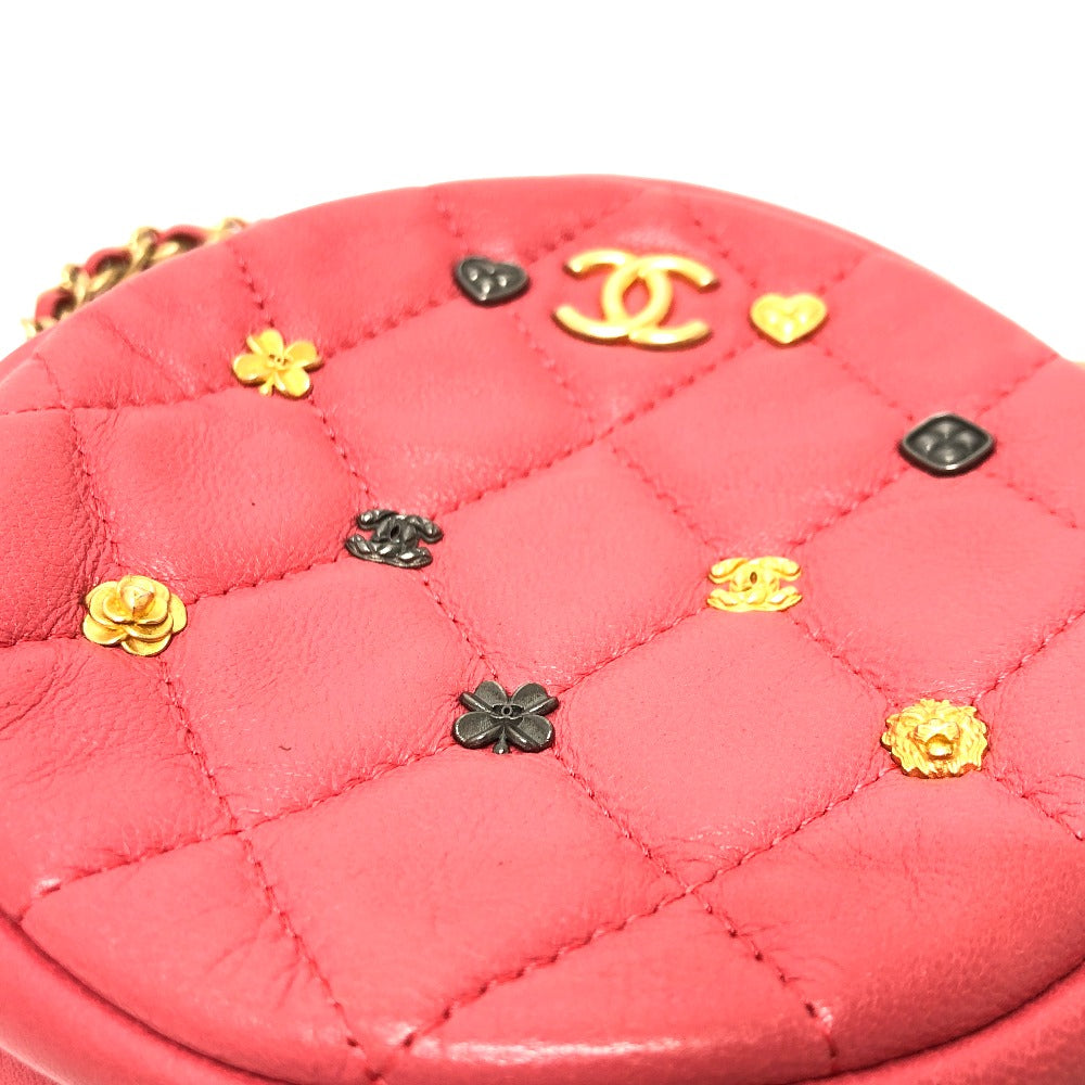 CHANEL Shoulder Bag lambskin Pink type CC COCO Mark Matelasse Mini Round Women Used