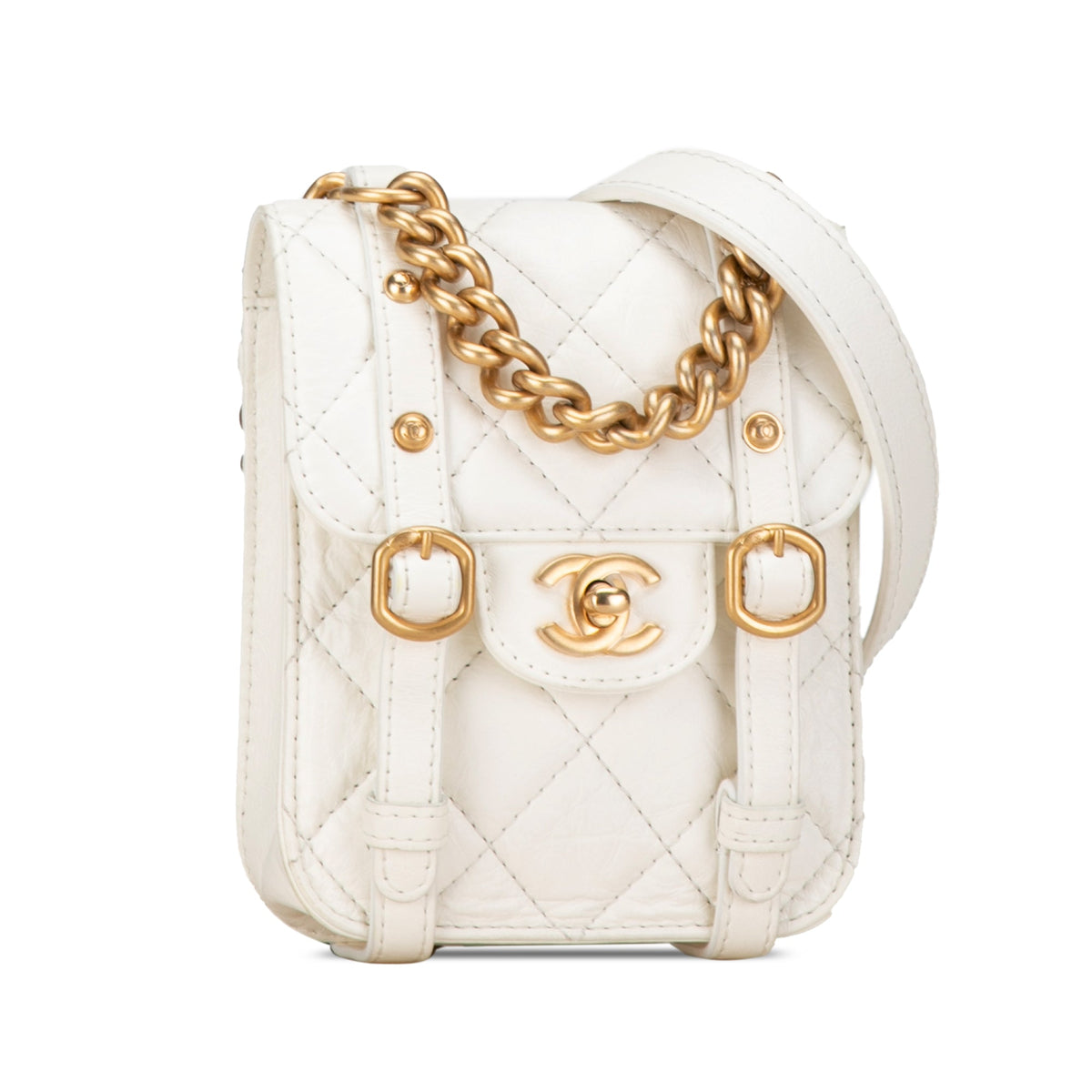 White Chanel Mini Crinkled Calfskin City School Flap Satchel