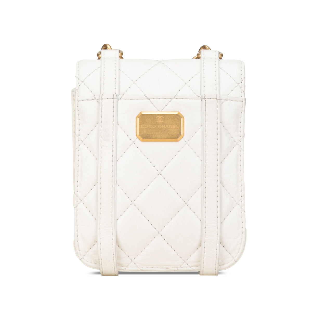 White Chanel Mini Crinkled Calfskin City School Flap Satchel