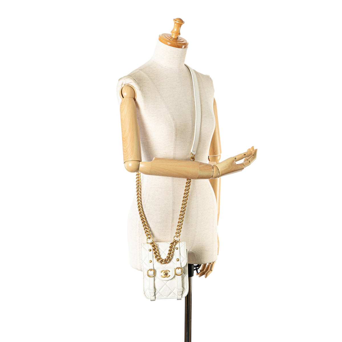 White Chanel Mini Crinkled Calfskin City School Flap Satchel