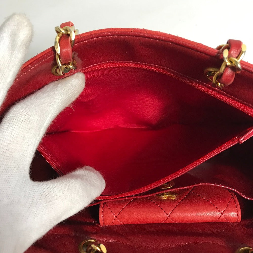 CHANEL Shoulder Bag lambskin Red vintage Matrasse quilting Women Used