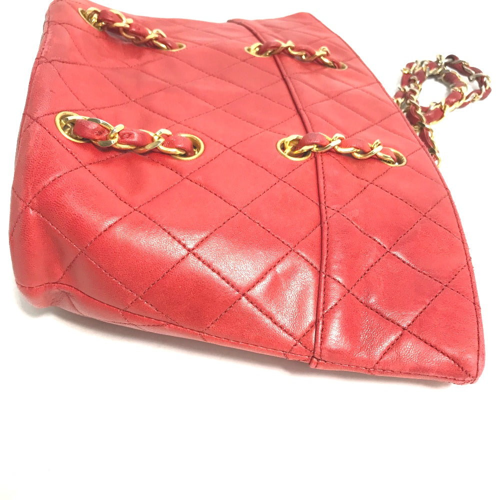 CHANEL Shoulder Bag lambskin Red vintage Matrasse quilting Women Used
