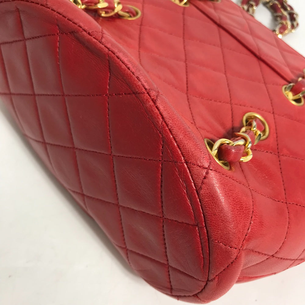 CHANEL Shoulder Bag lambskin Red vintage Matrasse quilting Women Used