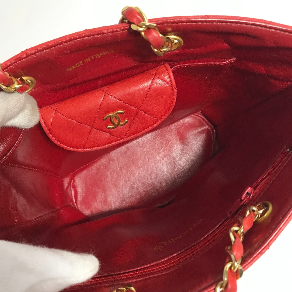 CHANEL Shoulder Bag lambskin Red vintage Matrasse quilting Women Used