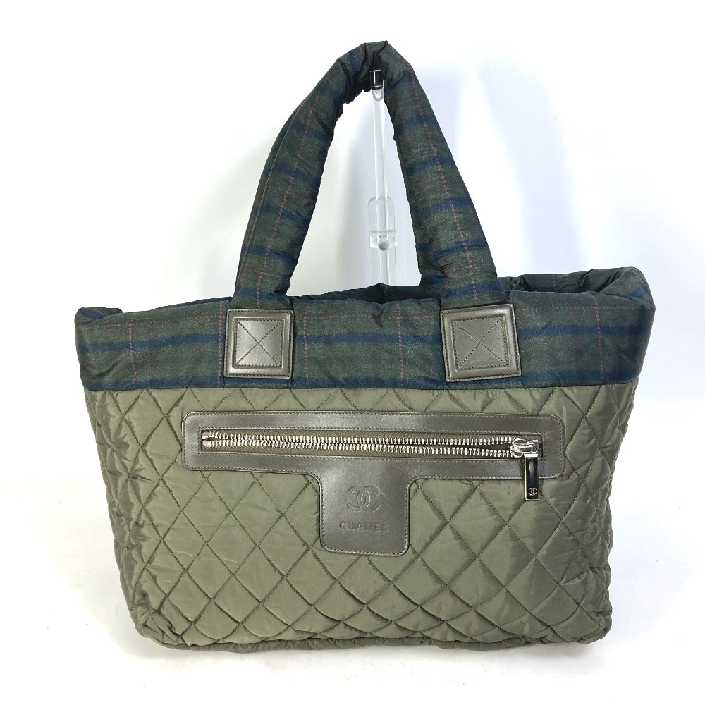 CHANEL Tote Bag A48611 Nylon khaki quilted shawl Cococoon Women Used
