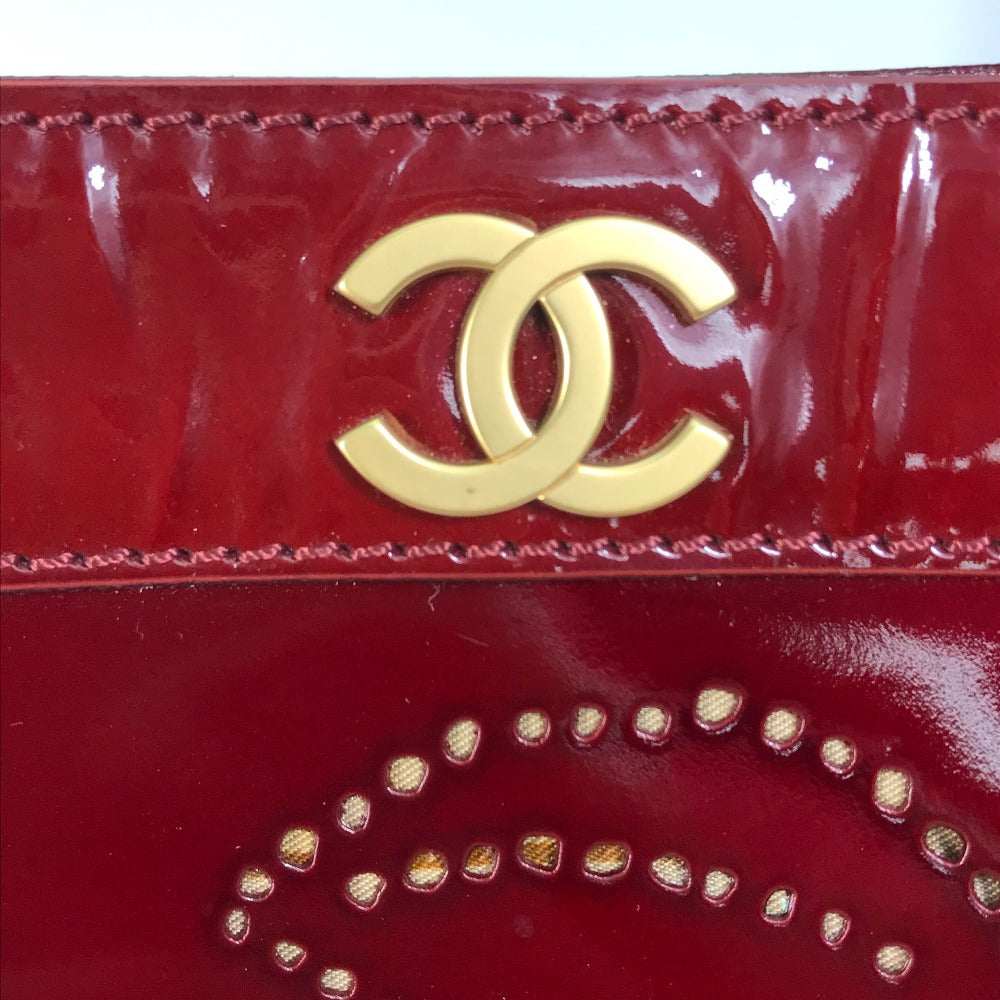 CHANEL Tote Bag Patent leather Bordeauxtype CC COCO Mark punching camellia Women Used