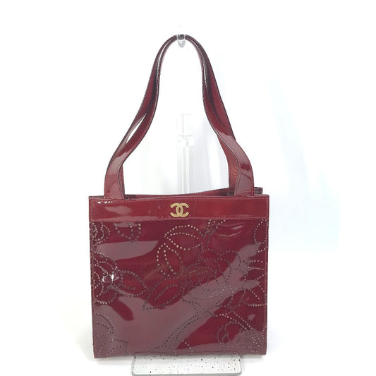 CHANEL Tote Bag Patent leather Bordeauxtype CC COCO Mark punching camellia Women Used