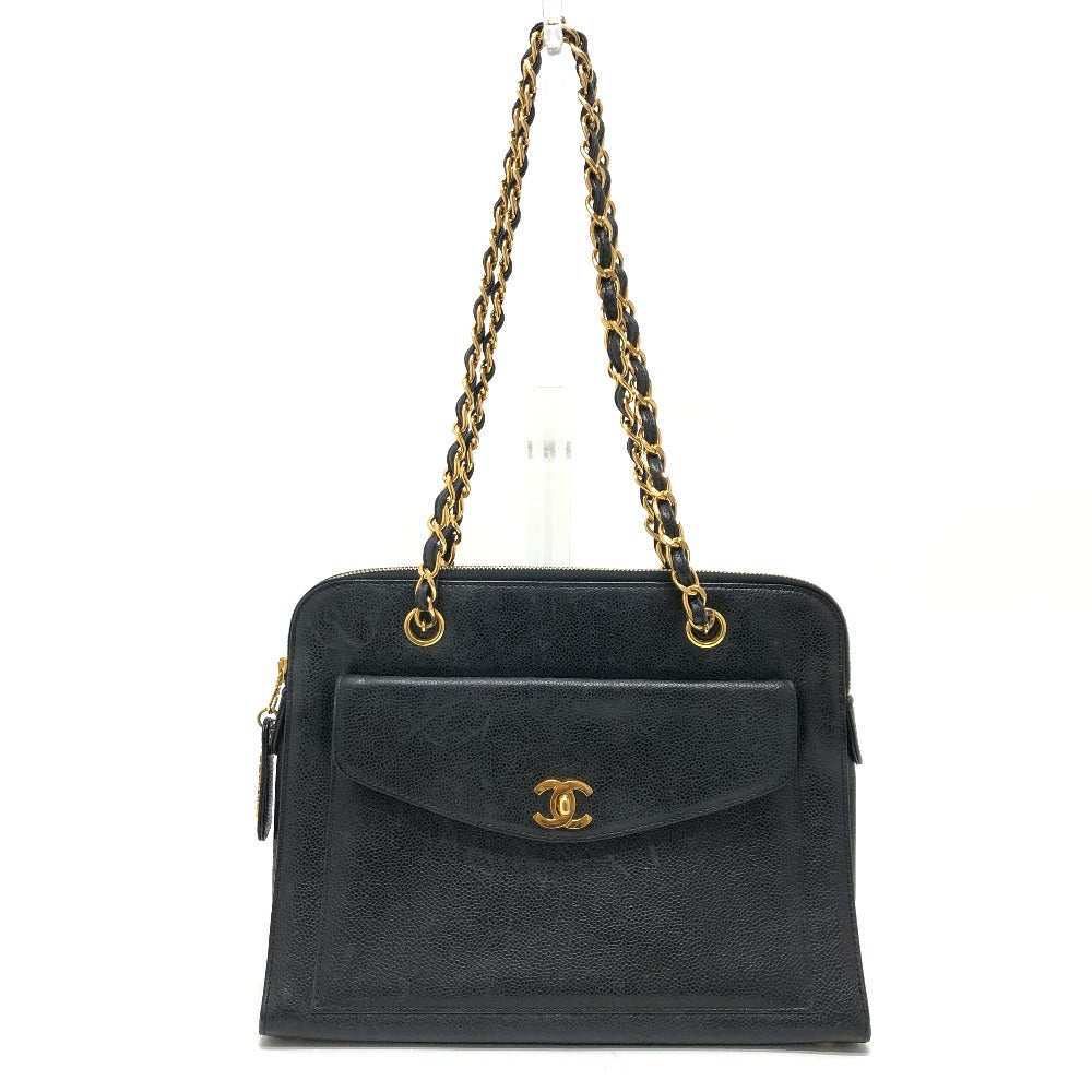 CHANEL Shoulder Bag Caviar skin black vintage COCO Mark CC